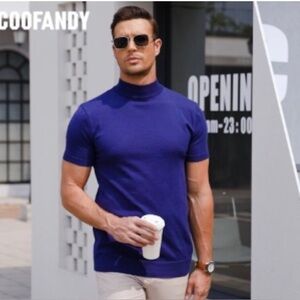 Coofandy Men’s Royal Blue Mock Turtleneck Sweater | Size M | Spring Sweater